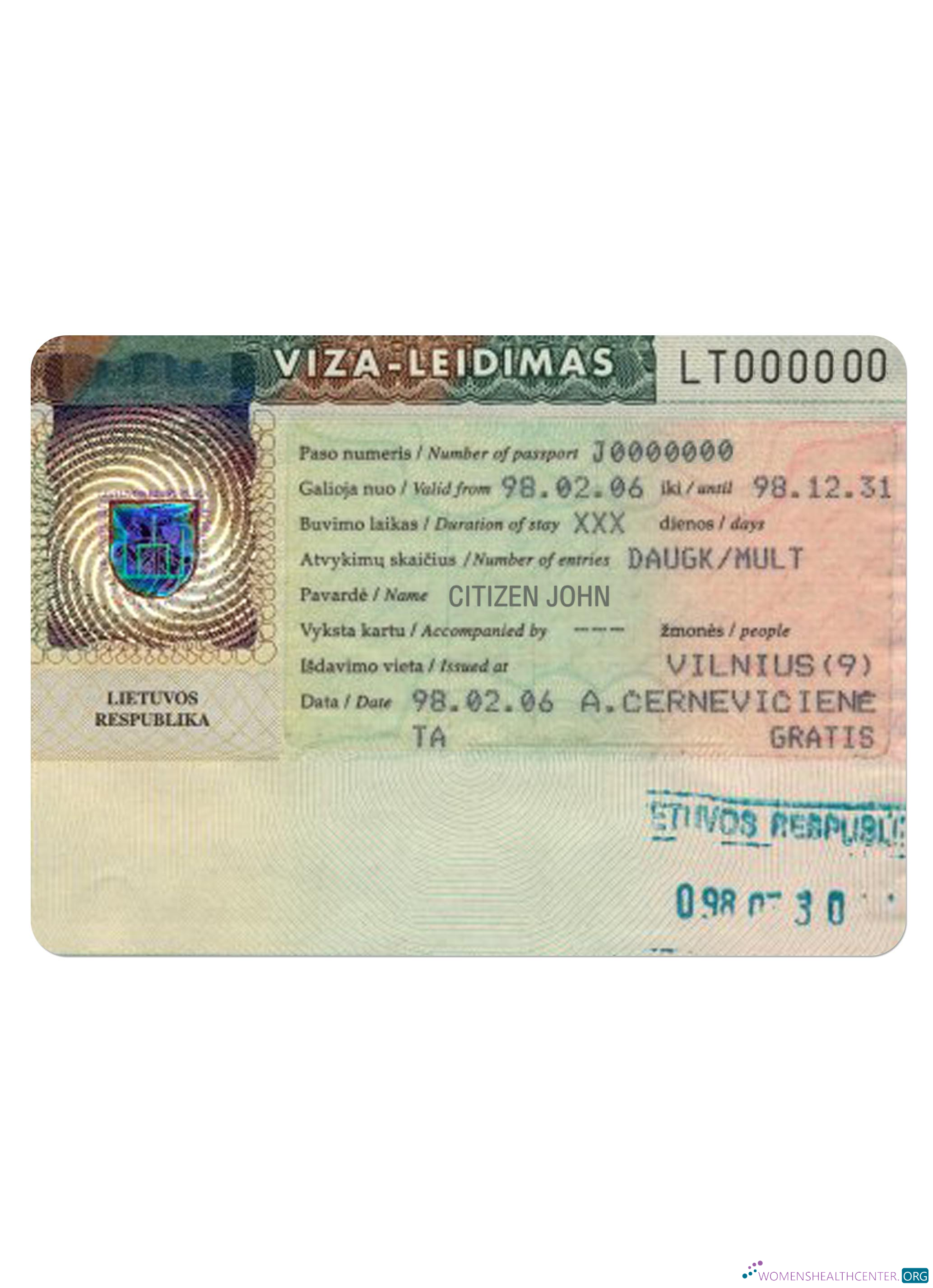 Download LITHUANIA travel visa Photoshop template